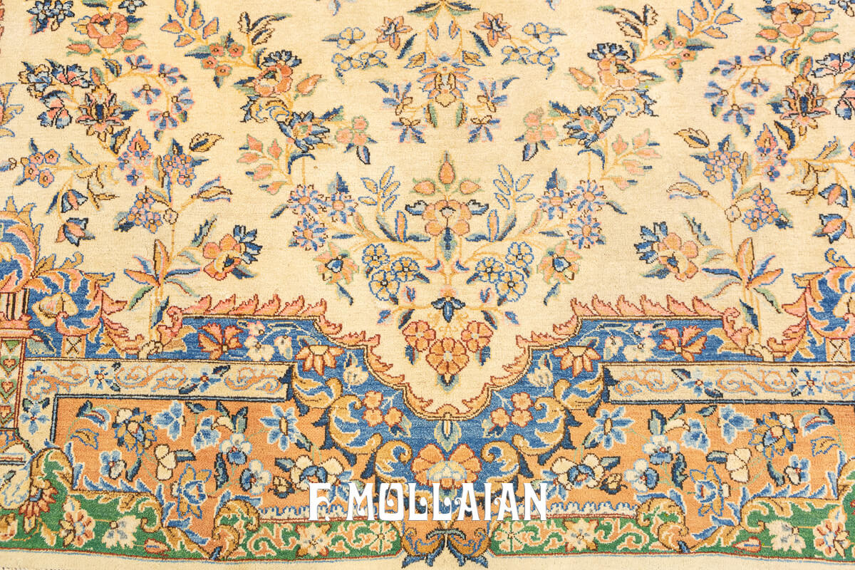 Antique Kerman Rug Beige/Blue Color n°:88097563